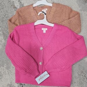2 Cozy Pink and Tan Cardigan Sweater Set  Girl Sz 8